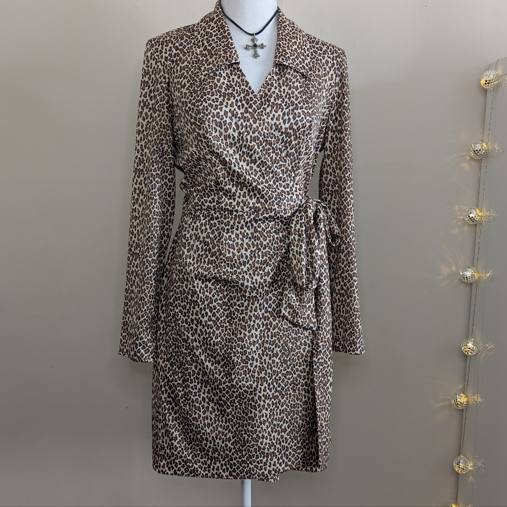 Vintage Leopard Print Long Sleeve Dress